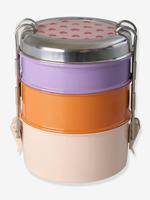 Ronde maaltijd doos van roestvrij staal met RICE harten, 3 niveaus lichtroze - thumbnail