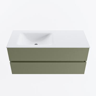 MONDIAZ VICA 110cm badmeubel onderkast Army 2 lades. Wastafel CLOUD links zonder kraangat, kleur Talc.