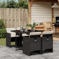5-delige Tuinset met kussens poly rattan zwart - thumbnail