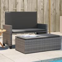 Tuinbank met kussens en voetenbank poly rattan grijs - thumbnail