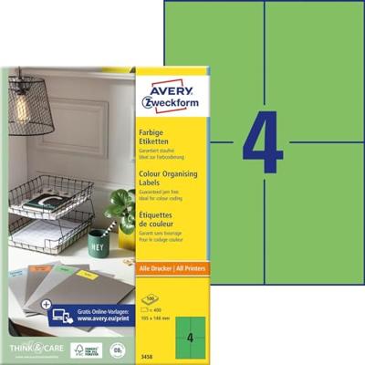 Avery gekleurde universele etiketten ft 105 x 148 mm (b x h), 400 stuks, groen Avery gekleurde universele etiketten ft 105 x 148 mm (b x h), 400 stuks, groen