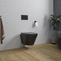 Wiesbaden Wandcloset Stereo Rimless Met Vesta Toiletzitting Mat Zwart - thumbnail