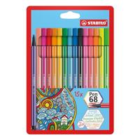 Stabilo pen 68 viltstiften etui 10 + 5 neon kleuren - thumbnail
