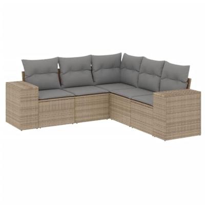 5-delige Loungeset met kussens poly rattan beige