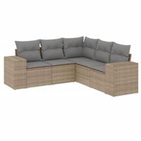 5-delige Loungeset met kussens poly rattan beige - thumbnail