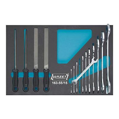 HAZET Gereedschapset - dubbele steeksleutel - vijlen 163-55/15 - Buiten-zeskant-profiel - 15-delig - 6 x 7 - 34 x 36
