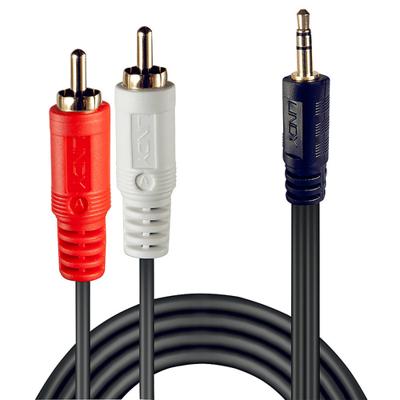 LINDY 35682 Cinch / Jackplug Audio Aansluitkabel [2x Cinch-stekker - 1x Jackplug male 3,5 mm] 3.00 m Zwart