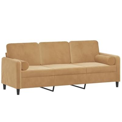 Driezitsbank met sierkussens 180 cm fluweel bruin
