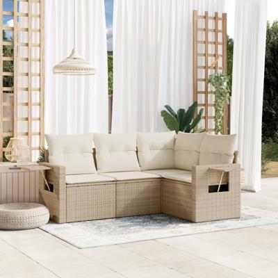 5-delige Loungeset met kussens poly rattan beige