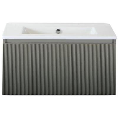 Frozen 3D Badmeubelset 80 cm - Greeplijst in Kleur - Petrol Mat - Keramische Wastafel Wit Zonder Kraangat