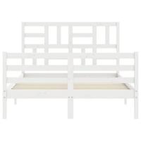 Bedframe met hoofdbord massief hout wit - thumbnail