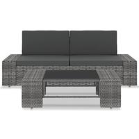 3-delige Loungeset poly rattan grijs - thumbnail
