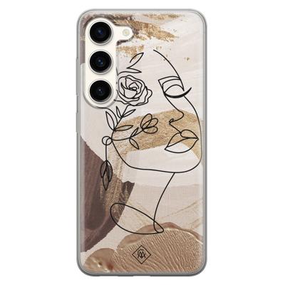 Samsung Galaxy S23 siliconen hoesje - Abstract gezicht bruin