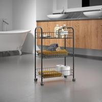 Metaltex Lugano Trolly met Wielen + 3 Manden 41x23x63 cm Zwart/Metaal - thumbnail
