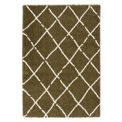 Boho&me Hoogpolig vloerkleed ruiten Artisan - olijfgroen|wit - 80x200