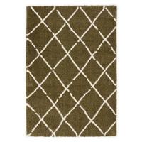 Boho&me Hoogpolig vloerkleed ruiten Artisan - olijfgroen|wit - 80x200 - thumbnail