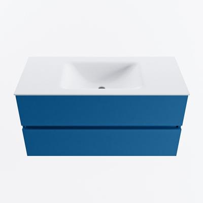 MONDIAZ VICA 100cm badmeubel onderkast Jeans 2 lades. Wastafel CLOUD midden zonder kraangat, kleur Talc.