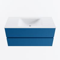 MONDIAZ VICA 100cm badmeubel onderkast Jeans 2 lades. Wastafel CLOUD midden zonder kraangat, kleur Talc. - thumbnail