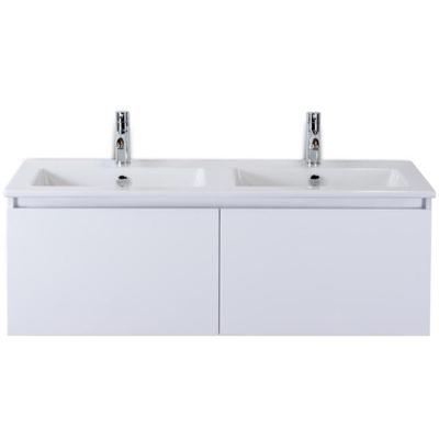 Frozen Badmeubelset 120 cm - Greeplijst in Kleur - Wit Hoogglans - Keramische Wastafel Wit Dubbel 2 Kraangaten