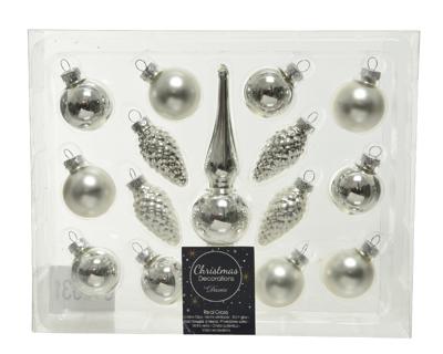 Decoris kerstballen piek glas 15st zilver