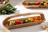Massief houten kom BALI 60cm teakhout met natuurlijke nerf handvat - 36152 - thumbnail