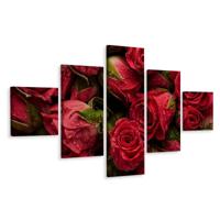 Schilderij - Rozen met waterdruppels, 5luik, premium print - thumbnail