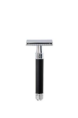 Edwin Jagger Razors Double Edge Safety Lined Rubber Coated Handle Ebony Chrome Ref.DE86RC14BL 1Stuks