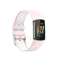FitBit Charge 5 & 6 Sportbandje met gesp - Roze / wit - Tweekleurig - Maat: L - thumbnail