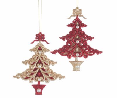Acrylic ruby red & platinum christmas tree ornament assorted kerstbal Kurt S. Adler - Kurt s adler