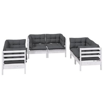 6-delige Loungeset met kussens massief grenenhout - thumbnail