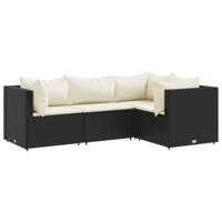 4-delige Loungeset met kussens poly rattan zwart - thumbnail