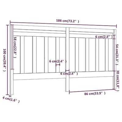 Hoofdbord 186x4x100 cm massief grenenhout zwart