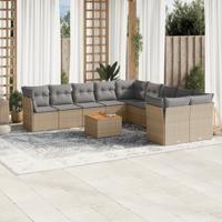 11-delige Loungeset met kussens poly rattan gemengd beige - thumbnail