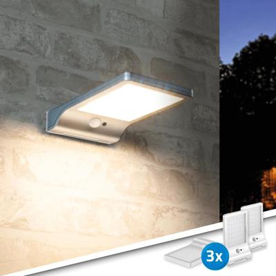 Solar wandlamp slim met 36 leds en bewegingsmelder zilver voordeelset