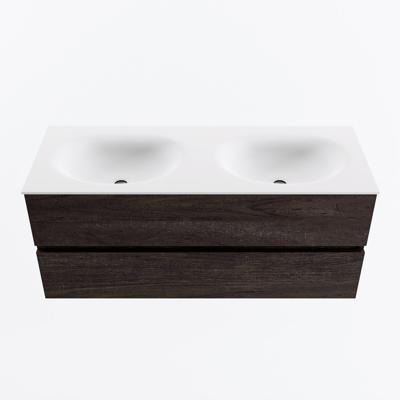 MONDIAZ VICA 120cm badmeubel onderkast Dark Brown 2 lades. Wastafel MOON dubbel 2 kraangaten, kleur Talc.