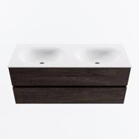 MONDIAZ VICA 120cm badmeubel onderkast Dark Brown 2 lades. Wastafel MOON dubbel 2 kraangaten, kleur Talc. - thumbnail
