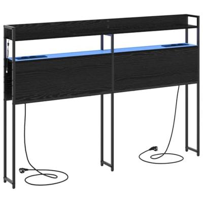 Opberghoofdbord met plank Zwart eiken 135 cm Bewerkt hout