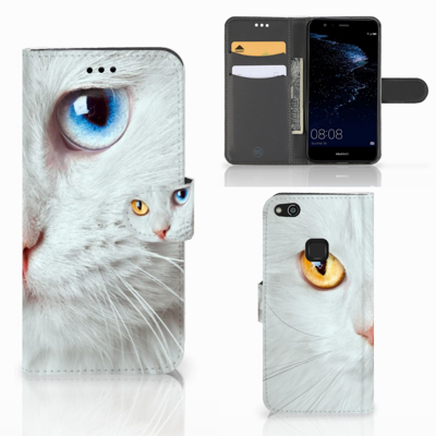 Huawei P10 Lite | Telefoonhoesje | Met pasjeshouder | Witte Kat
