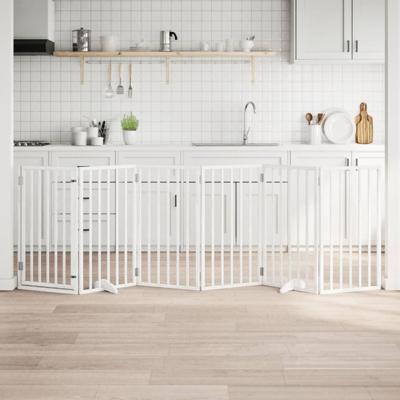 Hondenhek inklapbaar met deur 6 panelen 300 cm populierhout wit