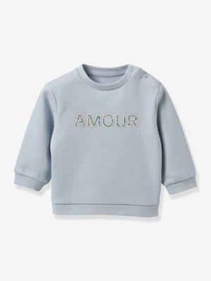 Sweater met letters in Liberty® stof baby - Biologisch katoen CYRILLUS lichtblauw