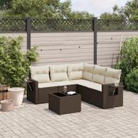 6-delige Loungeset met kussens poly rattan bruin - thumbnail