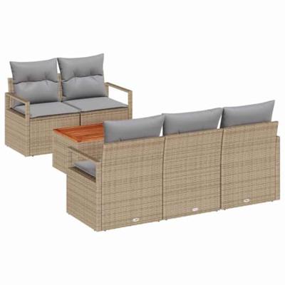 Tuinbankenset met opslag 6 pcs Beige en Licht Grijs poly rattan