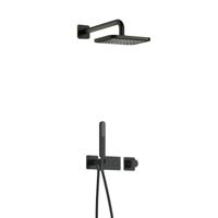 Hotbath Gal - Inbouw Regendoucheset - Geborsteld Gunmetal PVD - Thermostatisch - Wandarm 35 cm - Hoofddouche 220 mm - Staafhanddouche - thumbnail