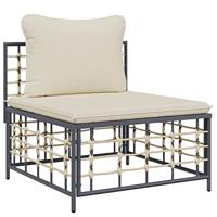 Tuinmiddenbank met beige kussens poly rattan - thumbnail