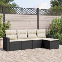 5-delige Loungeset met kussens poly rattan zwart - thumbnail