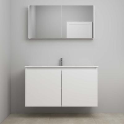 On-Line Badkamermeubelset - 120 cm - Bouwpakket - Greeploos 2 Deuren - Porseleinen Wastafel - 1 Kraangat - Spiegelkast - Hoogglans Wit