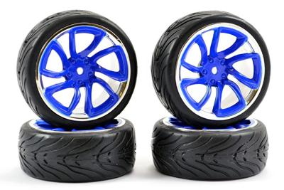 Fastrax 1/10 onroad banden op TRI-5 spaaks velgen - Blauw/Chroom Fastrax 1/10 onroad banden op TRI-5 spaaks velgen - Blauw/Chroom