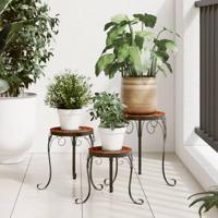 VidaXL Plantenstandaards 3 st keramiek terracottakleurig en wit - thumbnail