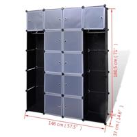 VidaXL Kast modulair met 14 vakken 37x146x180,5 cm zwart en wit - thumbnail