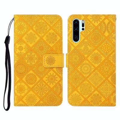 Voor Huawei P30 Pro Ethnic Style Embossed Pattern Horizontal Flip Leather Case met Holder & Card Slots & Wallet & Lanyard(Geel)